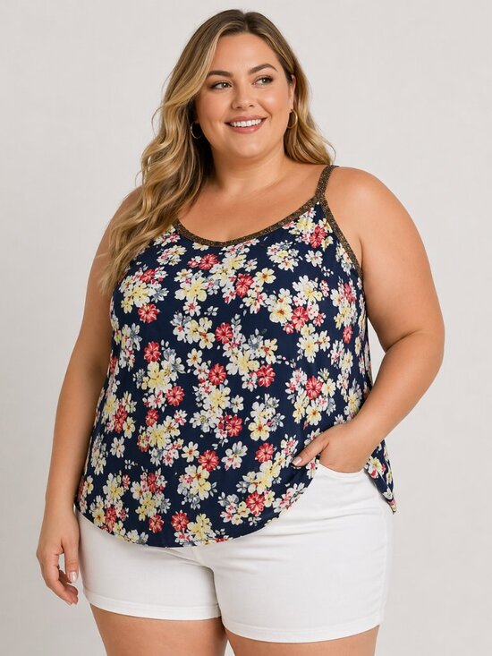 torrid Tops - ✨2/$20 Torrid Lace Back Cami Top Navy Blue Multi-Colored Floral Plus Size 5 5X